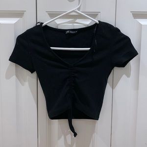 Zara Ribbed Cropped Cinch Baby Tee